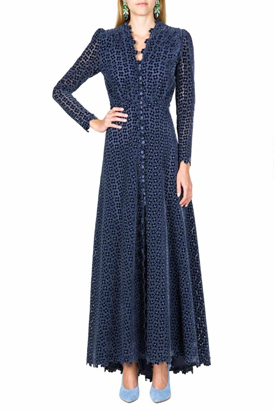 Dresses | Luisa Beccaria Floral Embroidered Bottoncino Dress