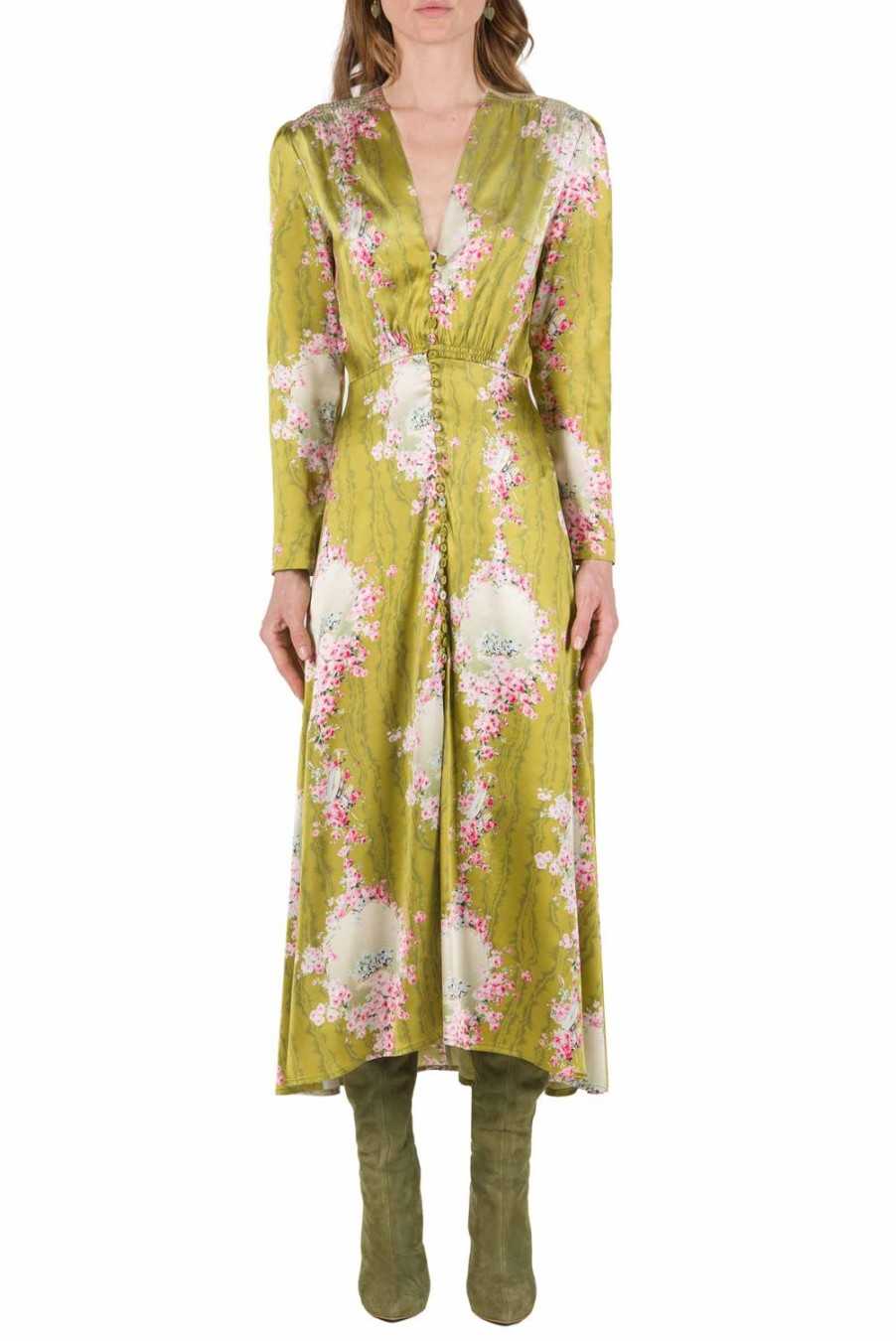 Dresses | Luisa Beccaria Bottoncino Cocktail Circle Of Roses Printed Dress