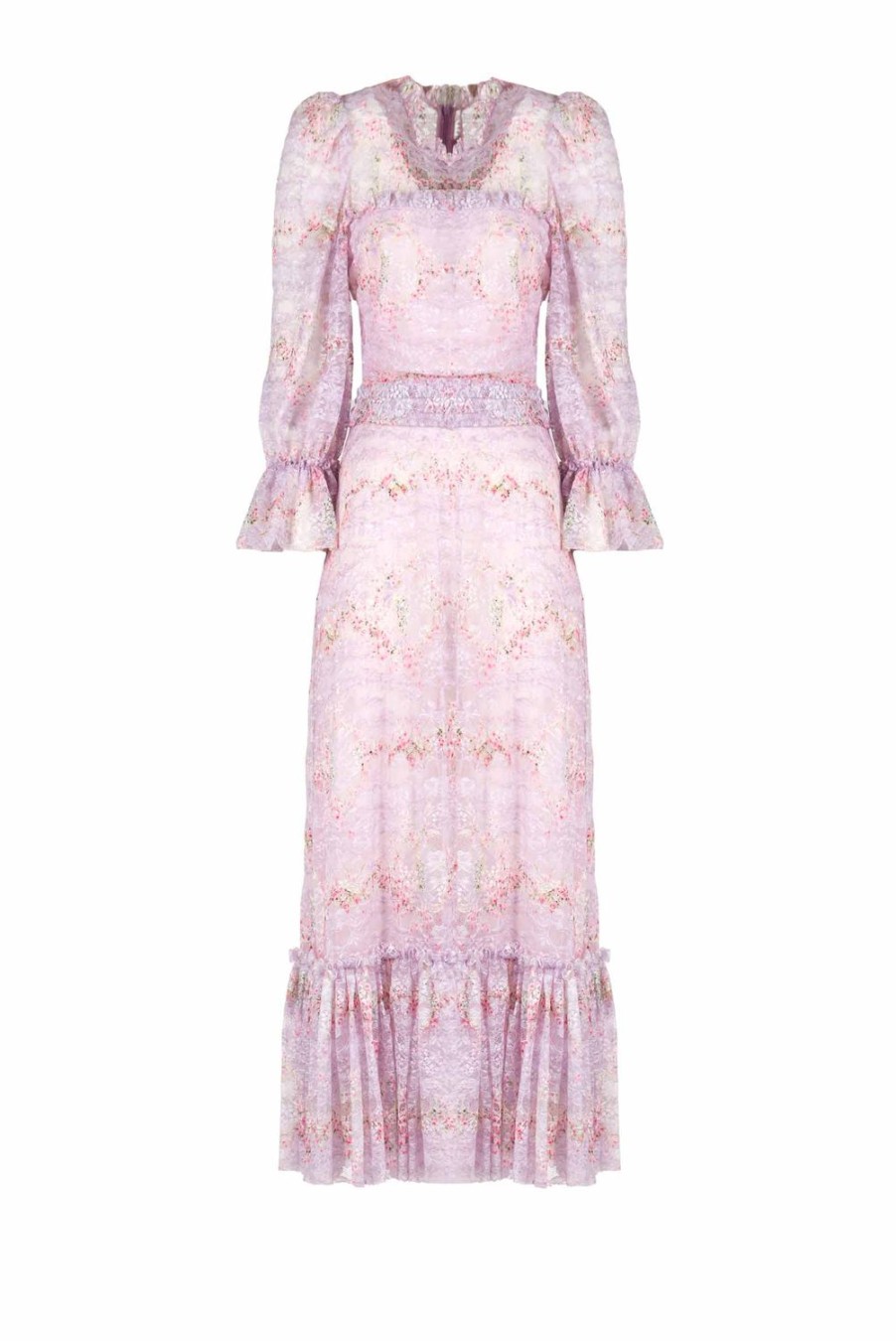 Dresses | Luisa Beccaria Printed Circle Of Roses Lace Dress With Ruffle