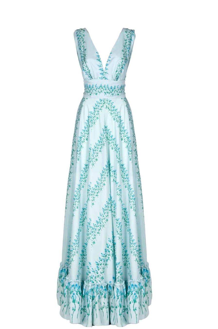 Dresses | Luisa Beccaria Flowery Striped Empire Waist Silk Maxi Dress