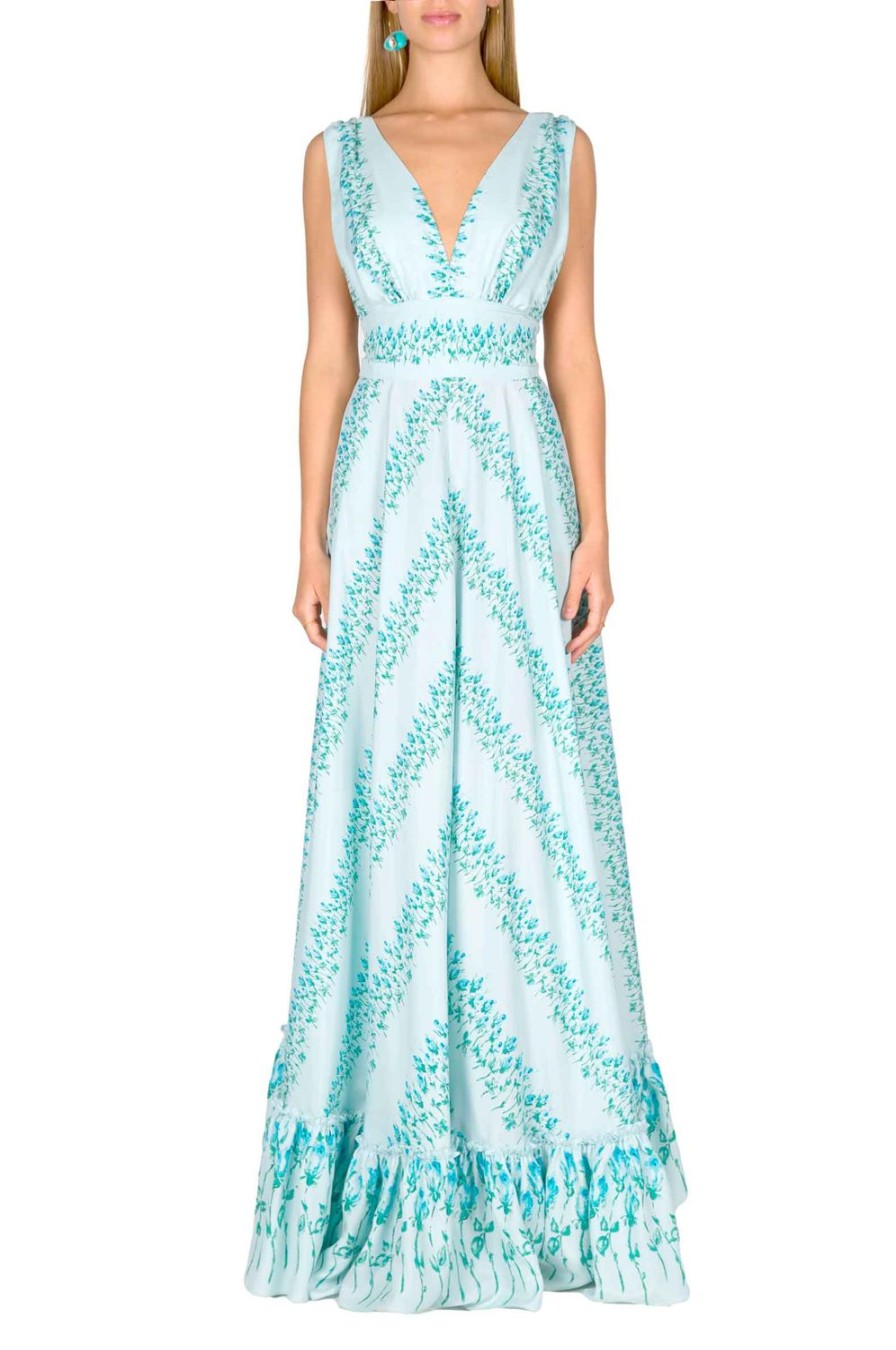 Dresses | Luisa Beccaria Flowery Striped Empire Waist Silk Maxi Dress