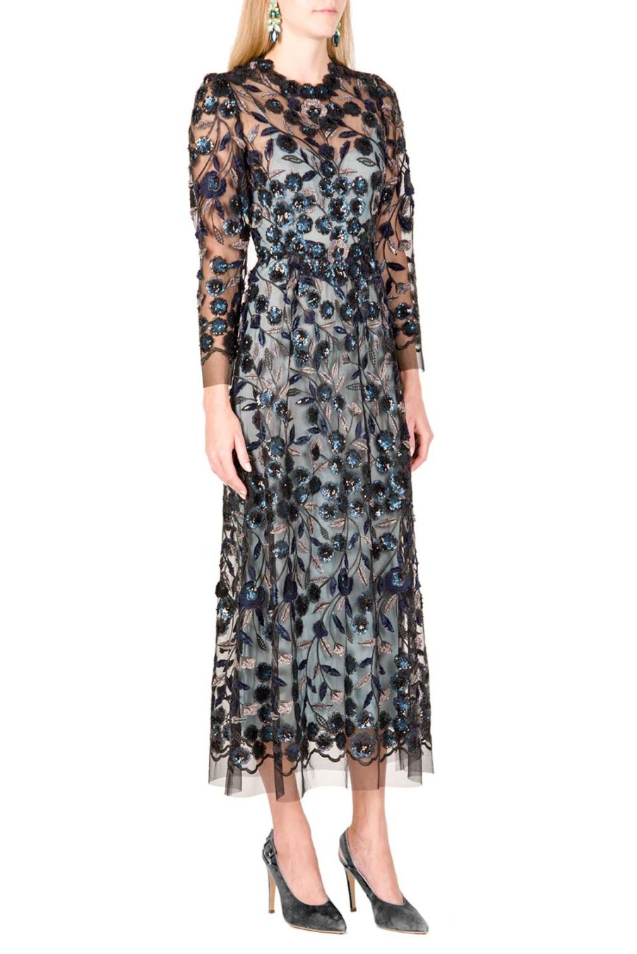 Dresses | Luisa Beccaria Sequin Embroidered Tulle Midi Dress