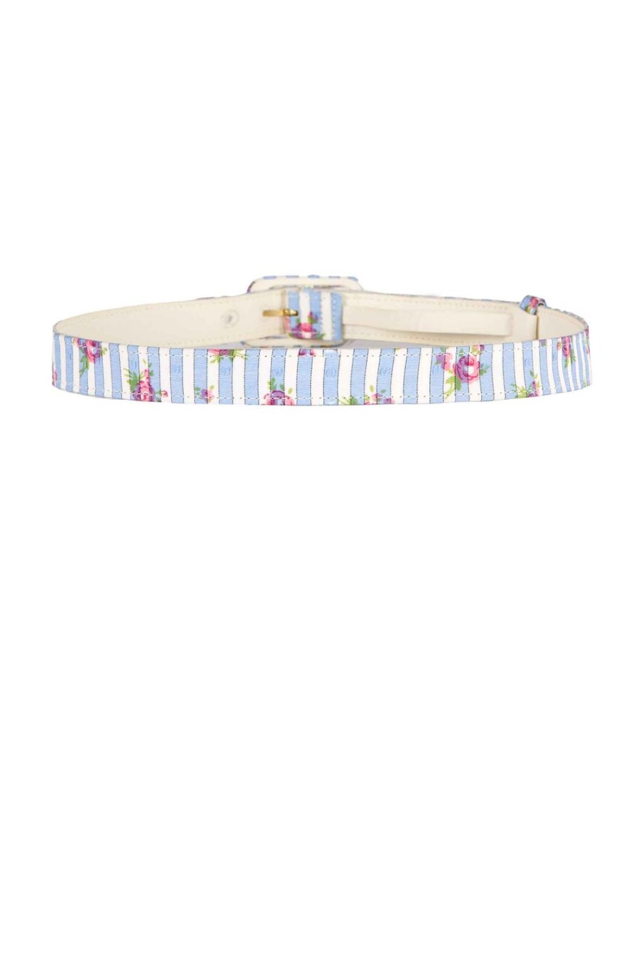 Belt | Luisa Beccaria Striped Roses Blue Belt