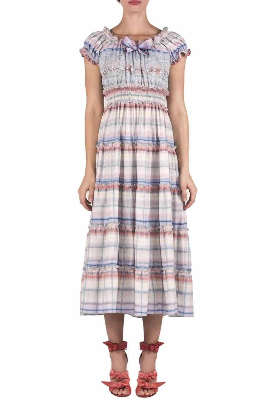 Dresses | Luisa Beccaria Cotton Color Melt Midi Dress With Lace