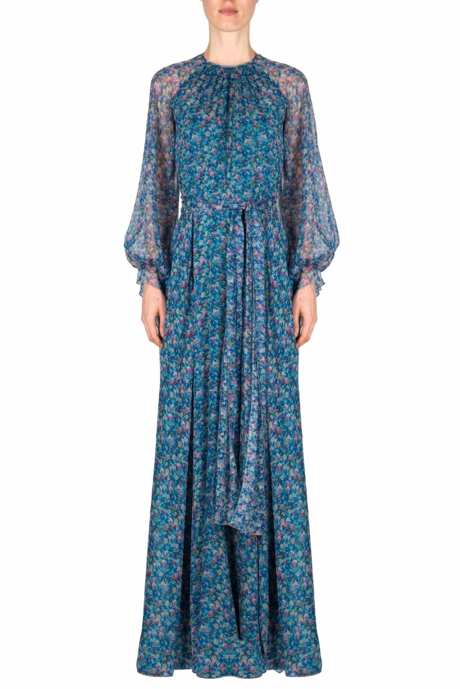 Dresses | Luisa Beccaria Printed Micro Anemones Pleated Chiffon Dress