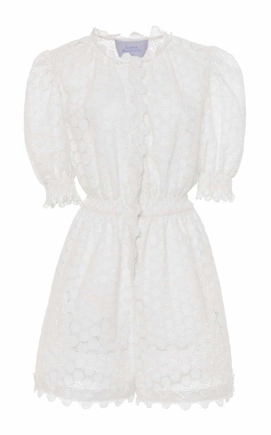 Dresses | Luisa Beccaria Puffed Sleeve Eyelet Linen Eyelet Jumpsuit