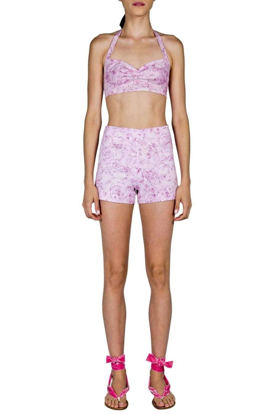 Tops & Blouses | Luisa Beccaria Linen Bra Top In Pink Roses