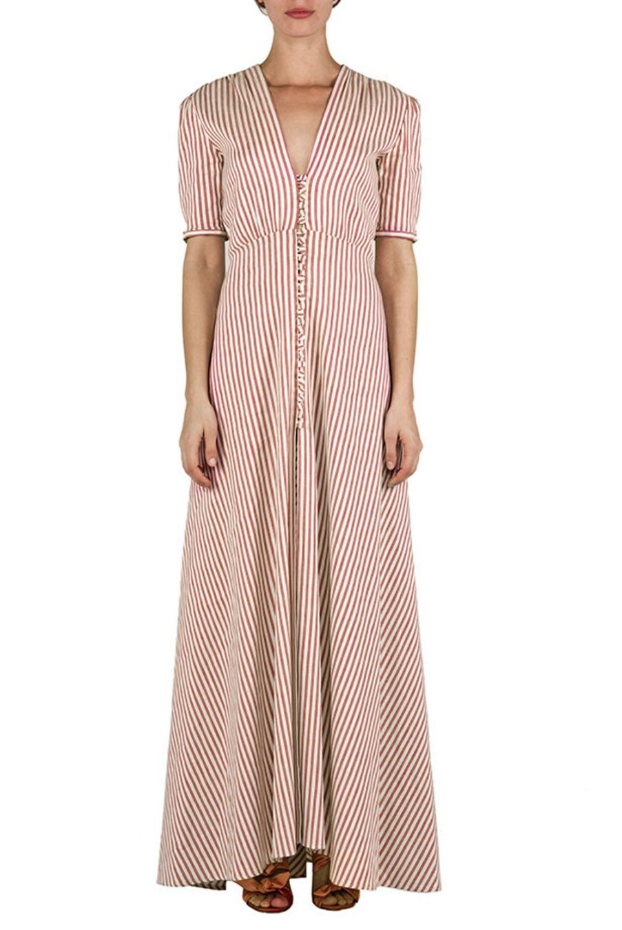 Dresses | Luisa Beccaria Striped Cotton-Linen Bottoncino