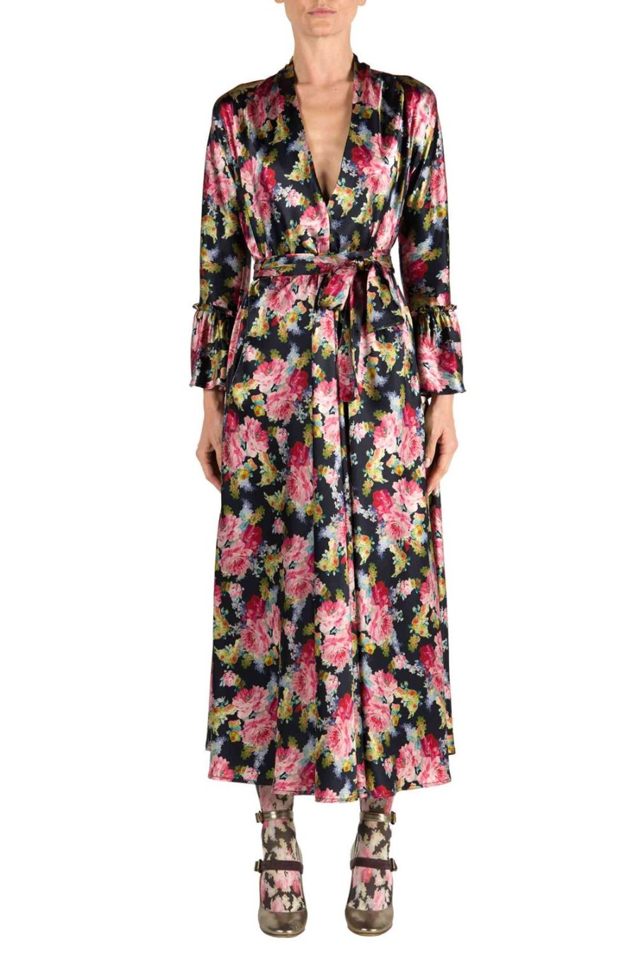 Dresses | Luisa Beccaria Luisa Wrap Satin Floral Roses Printed Dress
